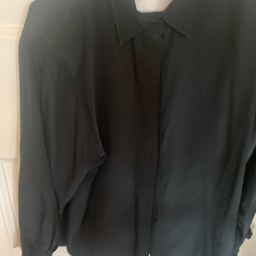 Black silk blouse with ruffed cuffs